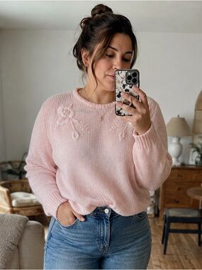 Mariposa Soft Pink Sweater with Floral Details